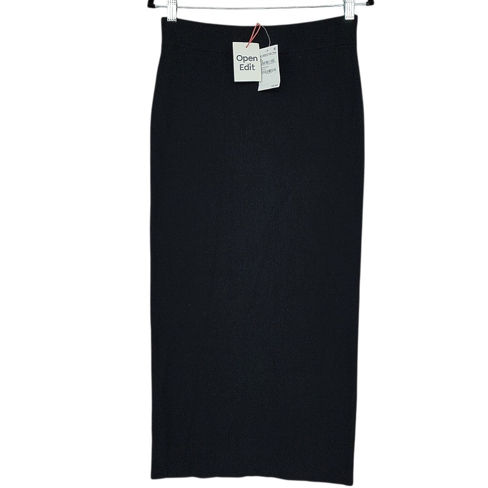 Open Edit Midi Skirt sz M Wom Black Ribbed Knit Pencil Nordstrom Capsulewardrobe
